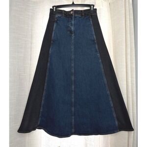 ME+EM Two-Tone Denim and Black Midi Skirt